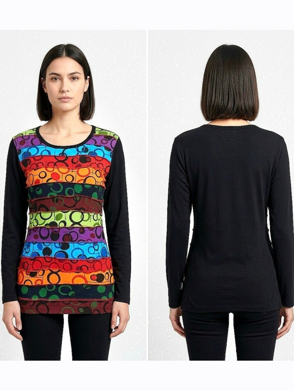Agan Traders Long Sleeve Women’s Top with Multicolor Striped Pattern Women's XL